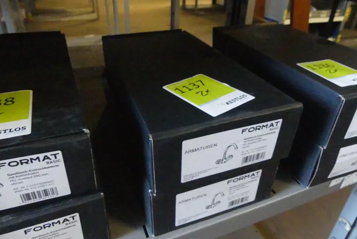 2x Karton FORMAT Basic Spültisch-Einlochbatterie mit Kettenhalter, HU-Auslauf 200mm, chrom